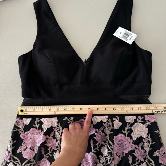 Xscape Floral Embroidered Front Slit Sleeveless Gown Maxi Dress Black + Pink 14 - Picture 15 of 16